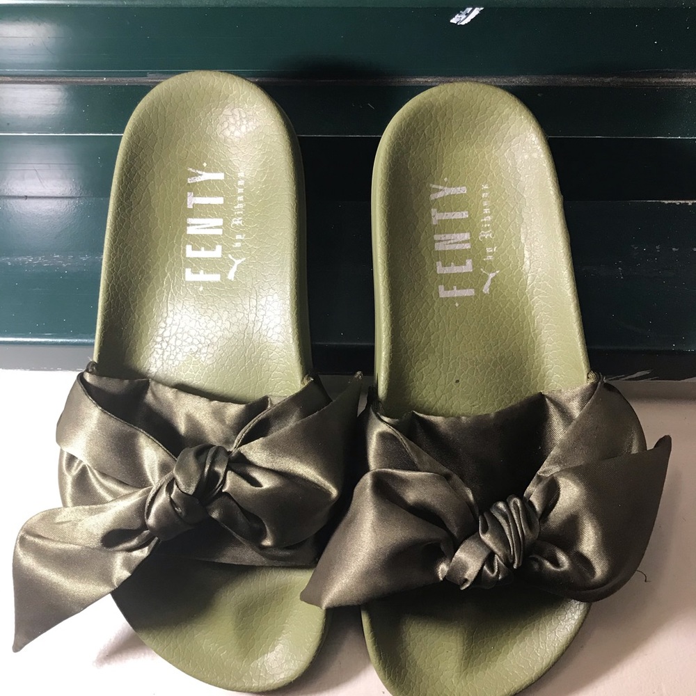 Olive green fenty slide